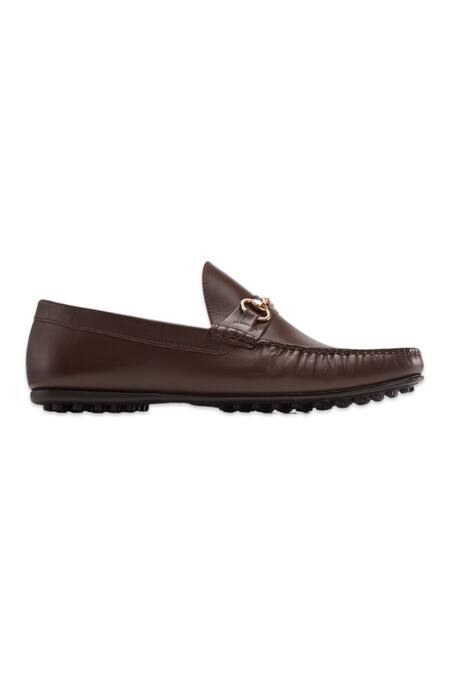 Buy_Baron & Bay_Brown Buckles Arno Horsebit Metal Embellished Penny Loafers _Online_at_Aza_Fashions
