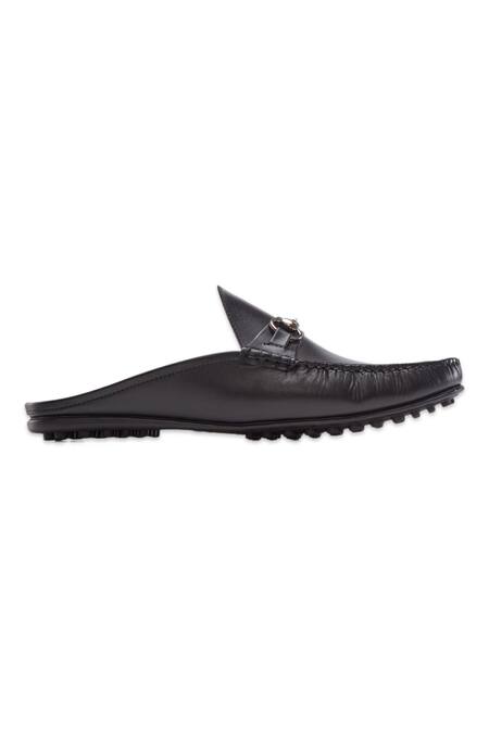 Buy_Baron & Bay_Black Embellished Arno Horsebit Backless Penny Loafers  _Online_at_Aza_Fashions