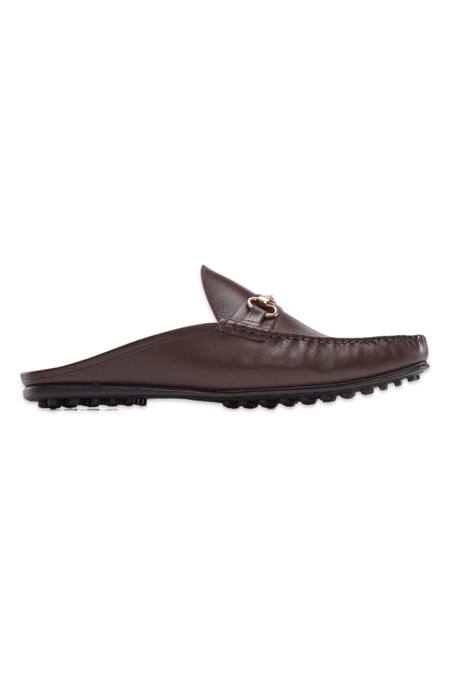Buy_Baron & Bay_Brown Embellished Arno Horsebit Backless Penny Loafers  _Online_at_Aza_Fashions
