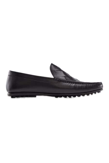 Baron & Bay_Black Woven Arno Basket Penny Loafers  _Online_at_Aza_Fashions