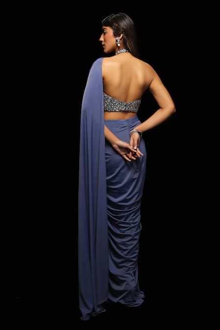 Jade By Ashima Caelia Pre-Draped Saree With Embellished Halter Neck Blouse 
