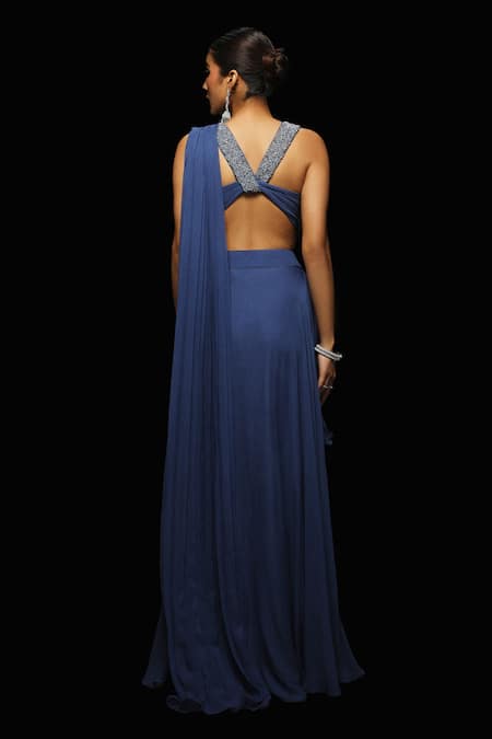 Jade By Ashima Nocturne Pleated Flair Pre-Draped Saree With Celeste Embellished Blouse 
