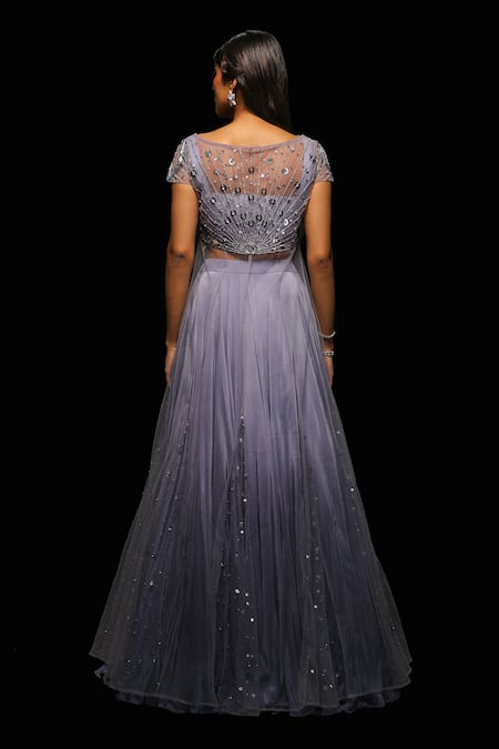 Jade By Ashima Veloura Claret Noir Embroidered Jacket Lehenga Set 