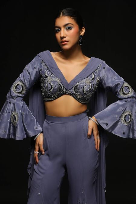 Buy_Jade By Ashima_Grey Crepe, Georgette Sequins, Aurora Venus Mosaic Blouse With Kalidar Sharara _Online_at_Aza_Fashions