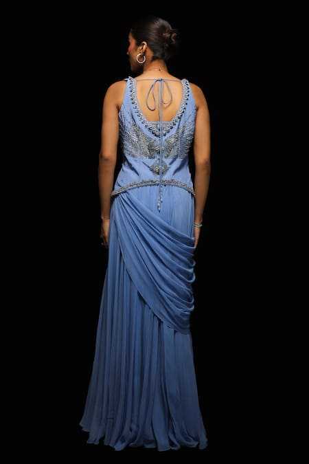 Jade By Ashima Aurelia Cosmo Glitch Embroidered Crop Top Draped Skirt Set 