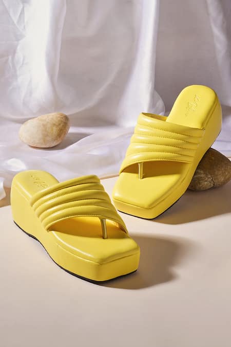 MYKONO Yellow Sable Dimensional Coil Quilted Strap Wedges