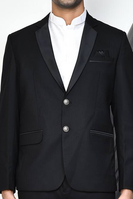 Arihant Rai Sinha_Black Cotton Full Sleeve Blazer _Online_at_Aza_Fashions