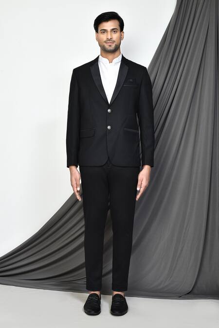 Buy_Arihant Rai Sinha_Black Cotton Full Sleeve Blazer _Online_at_Aza_Fashions