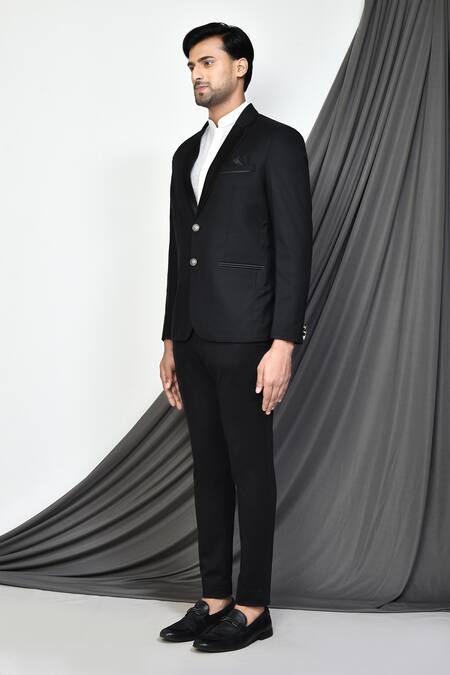 Shop_Arihant Rai Sinha_Black Cotton Full Sleeve Blazer _Online_at_Aza_Fashions