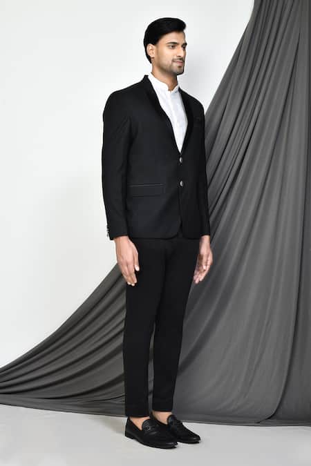 Arihant Rai Sinha_Black Cotton Full Sleeve Blazer _at_Aza_Fashions
