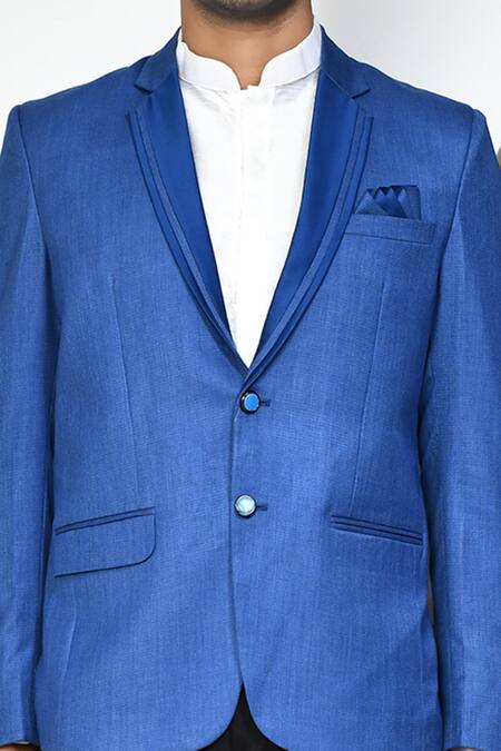 Arihant Rai Sinha_Blue Cotton Full Sleeve Textured Blazer _Online_at_Aza_Fashions