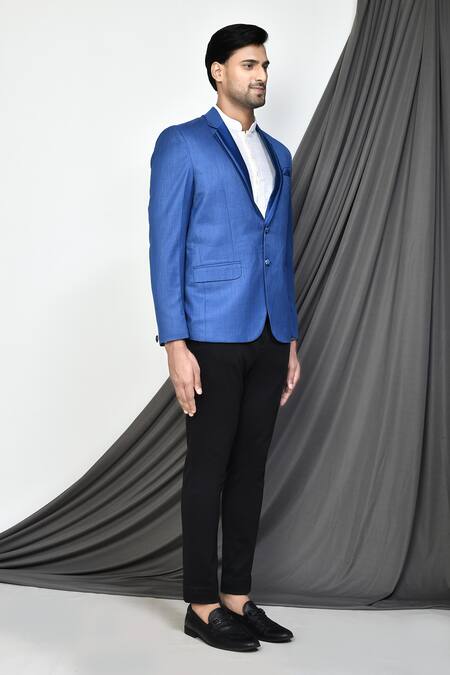 Arihant Rai Sinha_Blue Cotton Full Sleeve Textured Blazer _at_Aza_Fashions