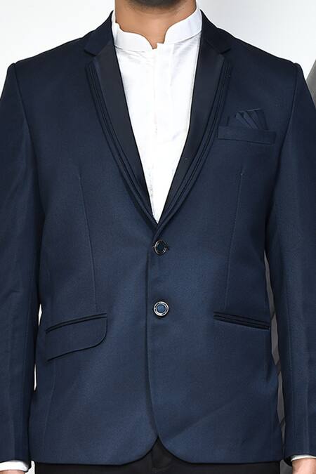 Arihant Rai Sinha_Blue Cotton Lapel Collar Blazer _Online_at_Aza_Fashions