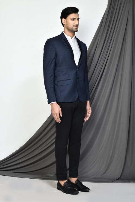 Arihant Rai Sinha_Blue Cotton Lapel Collar Blazer _at_Aza_Fashions