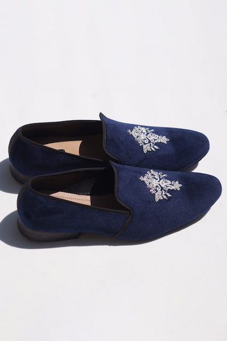 Shop_Shradha Hedau Footwear Couture_Blue Embroidery Wallace Thread Mocassin  _at_Aza_Fashions
