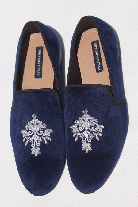 Shradha Hedau Footwear Couture_Blue Embroidery Wallace Thread Mocassin  _Online_at_Aza_Fashions