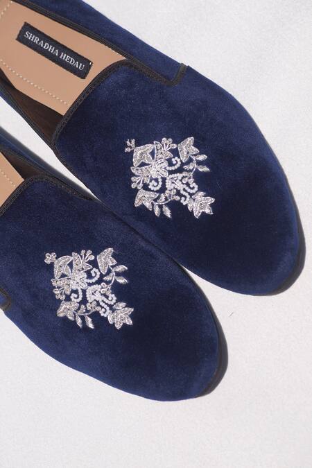 Buy_Shradha Hedau Footwear Couture_Blue Embroidery Wallace Thread Mocassin  _Online_at_Aza_Fashions