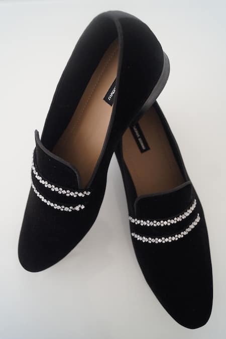 Shradha Hedau Footwear Couture Black Embroidery Sammuel Stone Mocassin 