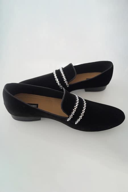 Shop_Shradha Hedau Footwear Couture_Black Embroidery Sammuel Stone Mocassin  _at_Aza_Fashions