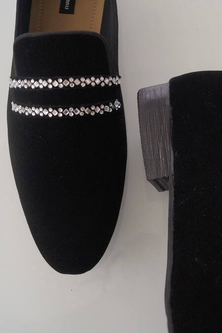 Shop_Shradha Hedau Footwear Couture_Black Embroidery Sammuel Stone Mocassin  _Online_at_Aza_Fashions