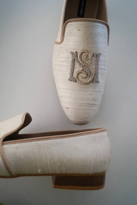 Shradha Hedau Footwear Couture_Beige Embroidery Luther Zardozi Work Mocassin  _Online_at_Aza_Fashions