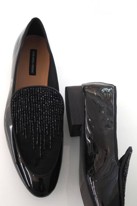 Shradha Hedau Footwear Couture Black Embroidery Edward Stripe Mocassin Online at Aza Fashions Shradha Hedau Footwear Couture_Black Embroidery Edward Stripe Mocassin _Online_at_Aza_Fashions