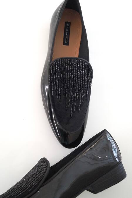 Buy Shradha Hedau Footwear Couture Black Embroidery Edward Stripe Mocassin Online at Aza Fashions Buy_Shradha Hedau Footwear Couture_Black Embroidery Edward Stripe Mocassin _Online_at_Aza_Fashions