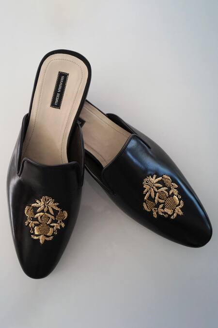 Shradha Hedau Footwear Couture Black Embroidery Max Floral Butta Mules 