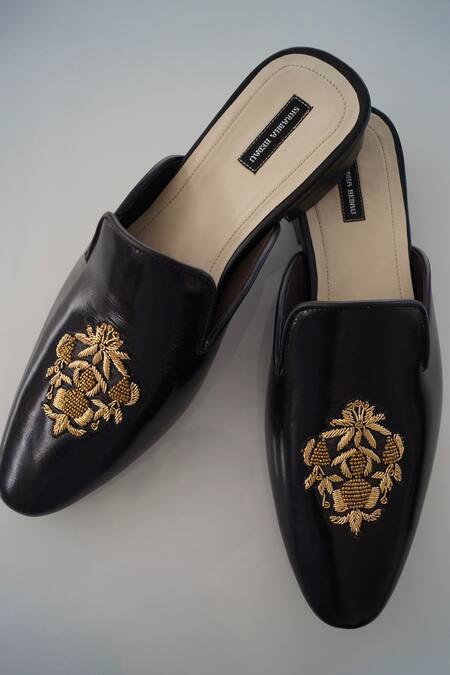 Buy Shradha Hedau Footwear Couture Black Embroidery Max Floral Butta Mules Online at Aza Fashions Buy_Shradha Hedau Footwear Couture_Black Embroidery Max Floral Butta Mules _Online_at_Aza_Fashions