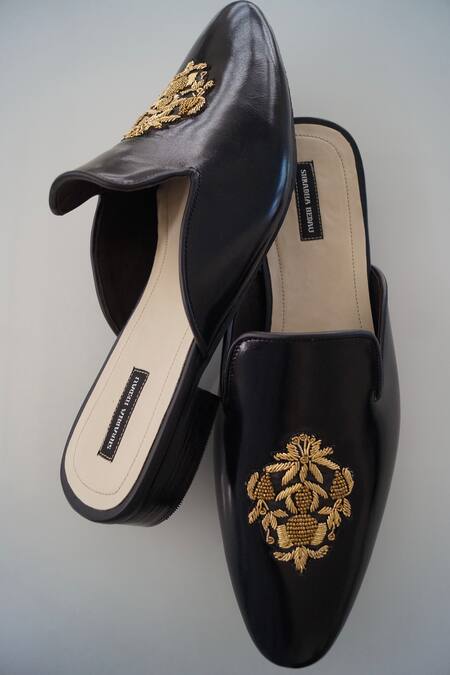 Shop Shradha Hedau Footwear Couture Black Embroidery Max Floral Butta Mules Online at Aza Fashions Shop_Shradha Hedau Footwear Couture_Black Embroidery Max Floral Butta Mules _Online_at_Aza_Fashions