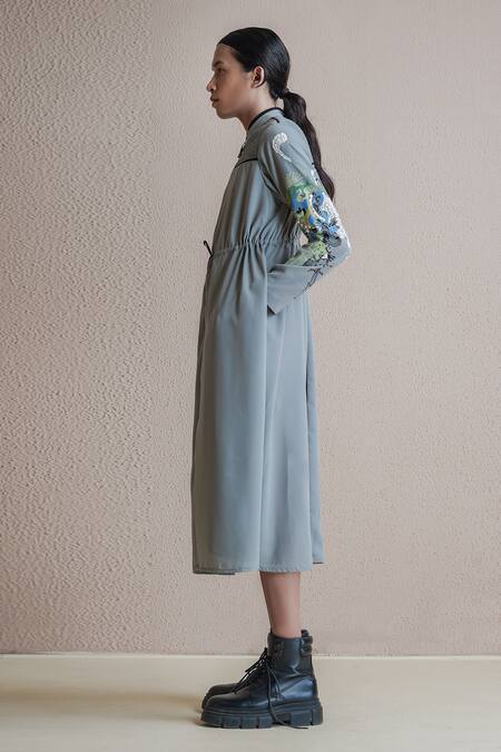 Buy Anurag Gupta Grey Georgette High Neck Germ Print Straight Dress Online at Aza Fashions Buy_Anurag Gupta_Grey Georgette High Neck Germ Print Straight Dress _Online_at_Aza_Fashions