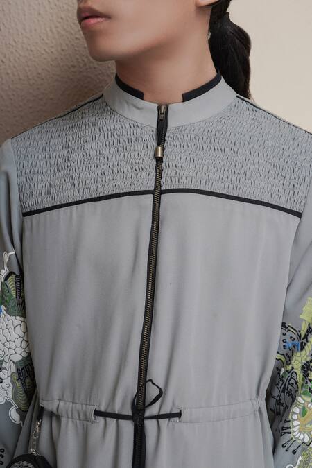 Anurag Gupta Grey Georgette High Neck Germ Print Straight Dress at Aza Fashions Anurag Gupta_Grey Georgette High Neck Germ Print Straight Dress _at_Aza_Fashions