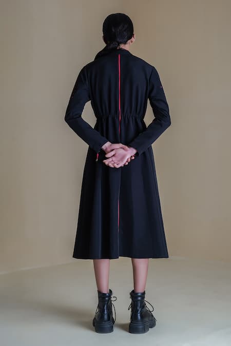 Shop Anurag Gupta Black Crepe Embroidery High Neck Floral Print Midi Dress at Aza Fashions Shop_Anurag Gupta_Black Crepe Embroidery High Neck Floral Print Midi Dress _at_Aza_Fashions