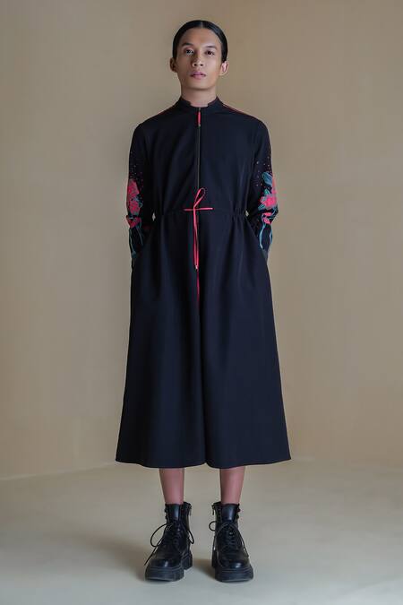 Buy Anurag Gupta Black Crepe Embroidery High Neck Floral Print Midi Dress Online at Aza Fashions Buy_Anurag Gupta_Black Crepe Embroidery High Neck Floral Print Midi Dress _Online_at_Aza_Fashions