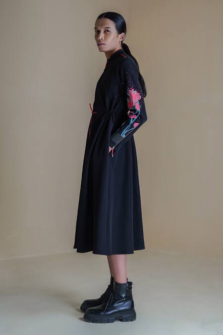 Shop Anurag Gupta Black Crepe Embroidery High Neck Floral Print Midi Dress Online at Aza Fashions Shop_Anurag Gupta_Black Crepe Embroidery High Neck Floral Print Midi Dress _Online_at_Aza_Fashions
