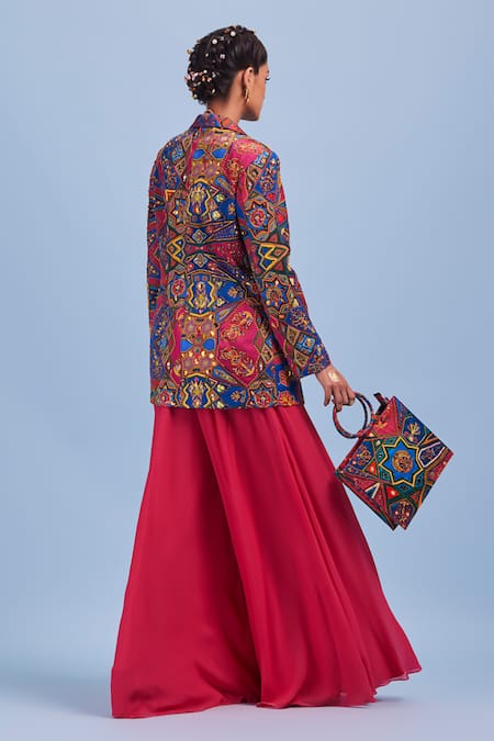 Shop_Diyarajvvir_Fuchsia Bottom Georgette, Lining Shantoon, Top Modal Printed And Sharara Set _at_Aza_Fashions