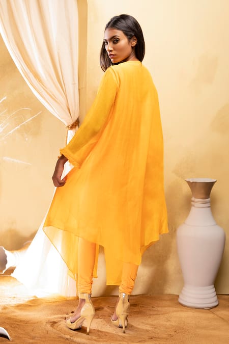 Shop The White Tree Studio Yellow Overlay- Cotton Silk Applique Floral Kurta Round And Set at Aza Fashions Shop_The White Tree Studio_Yellow Overlay- Cotton Silk Applique Floral Kurta Round And Set _at_Aza_Fashions