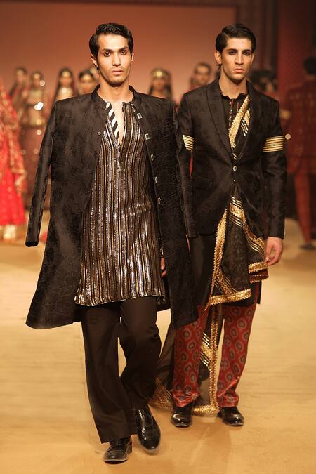 Buy_Nitya Bajaj_Black Jacquard, Modal, Silk Floral Woven Blazer Pant Set With Dupatta_Online_at_Aza_Fashions