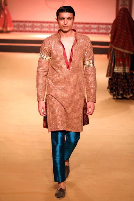 Buy_Nitya Bajaj_Gold Georgette Embroidery Sequin Work Kurta Set _Online_at_Aza_Fashions