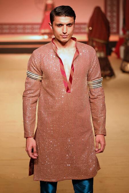 Shop_Nitya Bajaj_Gold Georgette Embroidery Sequin Work Kurta Set _Online_at_Aza_Fashions