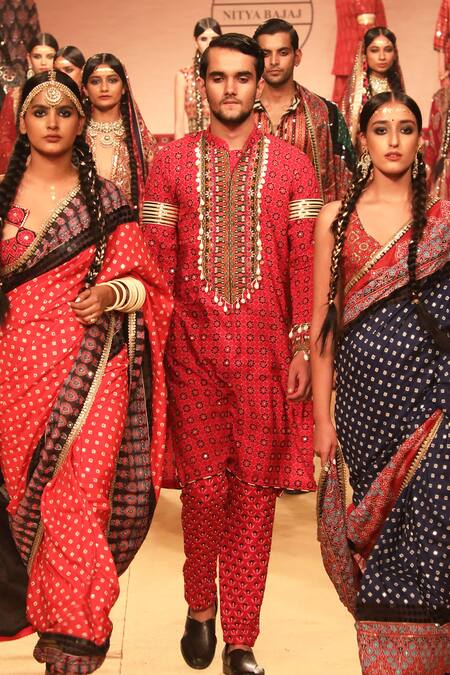 Buy Nitya Bajaj Red Cotton Hand Block Printed Ajrakh Kurta Set Online at Aza Fashions Buy_Nitya Bajaj_Red Cotton Hand Block Printed Ajrakh Kurta Set _Online_at_Aza_Fashions