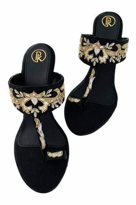 Buy Preet Kaur Black Embroidery, Sequins Sunehri Floral Wedges Buy_Preet Kaur_Black Embroidery, Sequins Sunehri Floral Wedges