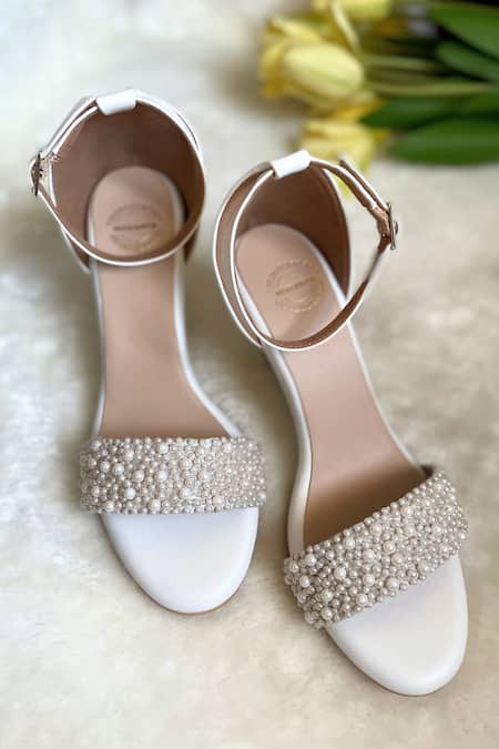 Buy Modanta Footwear White Pearls Embellished Strap Wedges Online at Aza Fashions Buy_Modanta Footwear_White Pearls Embellished Strap Wedges _Online_at_Aza_Fashions
