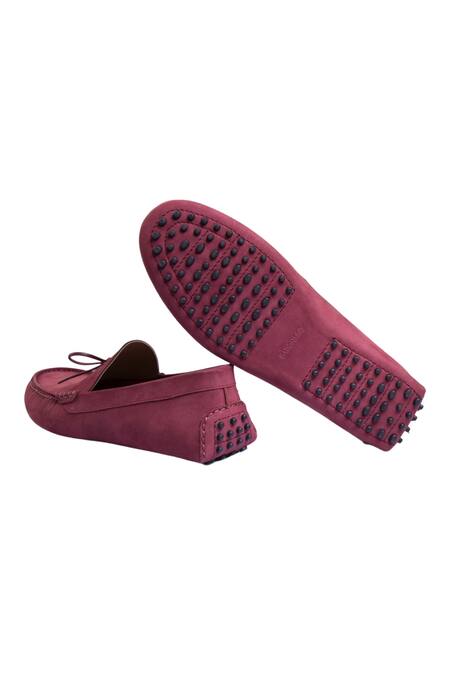 Baron & Bay_Maroon Designer Nubuck Leather Bow Shoes _Online_at_Aza_Fashions