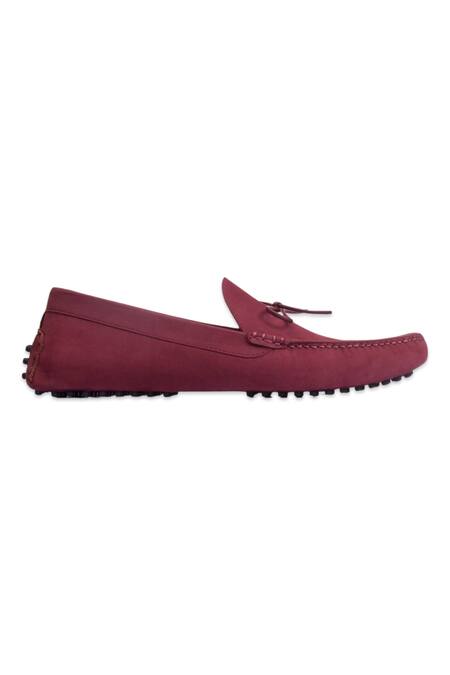 Buy_Baron & Bay_Maroon Designer Nubuck Leather Bow Shoes _Online_at_Aza_Fashions