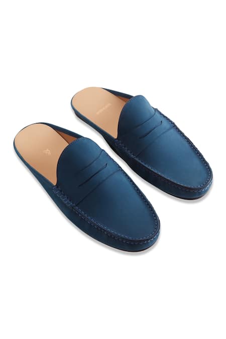 Baron&Bay Blue Arno Cutwork Backless Penny Loafers  