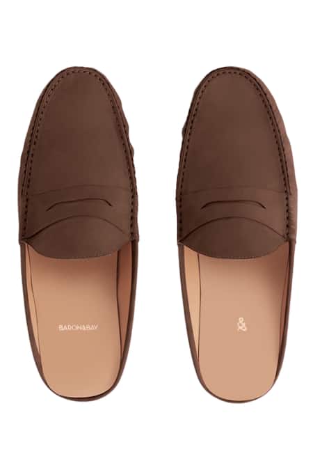 Baron & Bay Brown Nubuck Backless Penny Loafers 