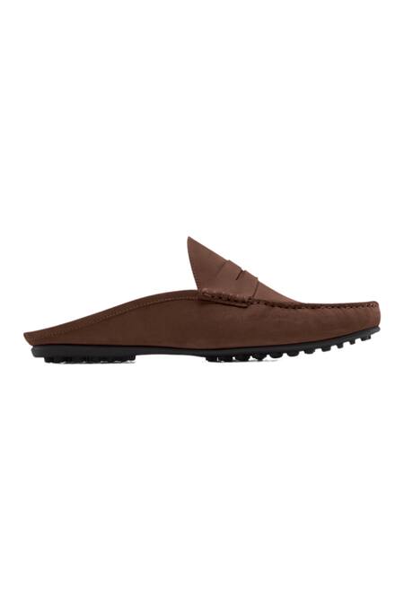 Baron & Bay_Brown Nubuck Backless Penny Loafers _Online_at_Aza_Fashions
