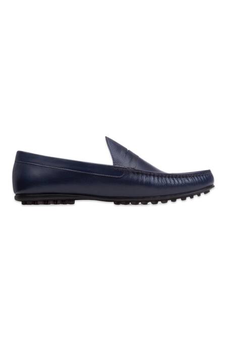 Baron & Bay_Blue Textured Arno Solid Penny Loafers  _Online_at_Aza_Fashions