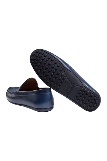 Buy_Baron & Bay_Blue Textured Arno Solid Penny Loafers  _Online_at_Aza_Fashions